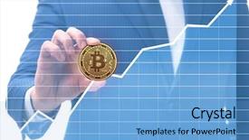  Presentation with bitcoin - Beautiful presentation design featuring businessman in bitcoin price increase backdrop and a light blue colored foreground