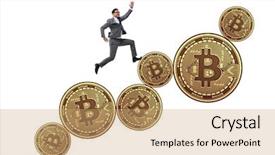  Presentation with price - Amazing PPT theme having businessman in bitcoin price increase backdrop and a coral colored foreground