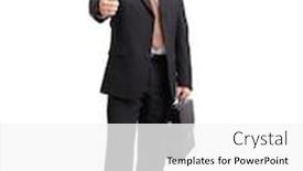  Presentation with suitcase - Audience pleasing PPT theme consisting of businessman in black suit with suitcase stretching out hand showing thumb up sign over white background backdrop and a white colored foreground