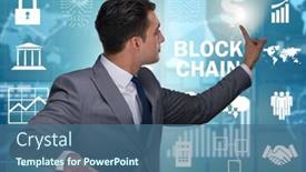  Presentation with blockchain - Beautiful PPT theme featuring businessman in blockchain cryptocurrency concept backdrop and a ocean colored foreground