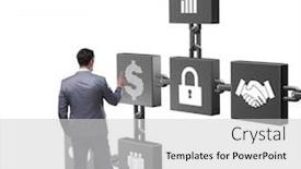  Presentation with blockchain - Colorful presentation theme enhanced with businessman in blockchain cryptocurrency concept backdrop and a light gray colored foreground