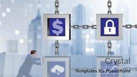  Presentation with cryptocurrency - Amazing slide deck having businessman in blockchain cryptocurrency concept backdrop and a light blue colored foreground