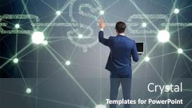  Presentation with blockchain - Presentation theme featuring businessman in blockchain cryptocurrency concept background and a gray colored foreground