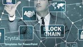  Presentation with cryptocurrency - Audience pleasing presentation consisting of businessman-in-blockchain-cryptocurrency-concept backdrop and a ocean colored foreground