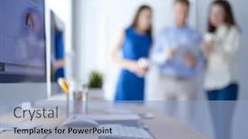  Presentation with plant growth - Cool new theme with businessman-in-blue-shirt-holding backdrop and a light blue colored foreground