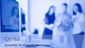  Presentation with plant growth - Colorful slide set enhanced with businessman-in-blue-shirt-holding backdrop and a light blue colored foreground