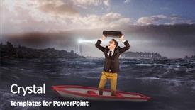  Presentation with stormy sea - Cool new PPT layouts with businessman in boat against stormy sea with lighthouse backdrop and a dark gray colored foreground