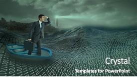  Presentation with stormy sea - PPT layouts featuring businessman in boat against stormy background and a ocean colored foreground