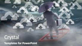  Presentation with stormy sea - Slide set with businessman in boat with umbrella against stormy sea with lighthouse background and a gray colored foreground