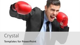  Presentation with boxing - PPT theme consisting of businessman-in-boxing-gloves background and a light gray colored foreground