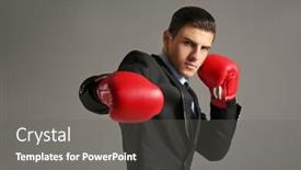  Presentation with boxing - PPT layouts with businessman-in-boxing-gloves background and a gray colored foreground