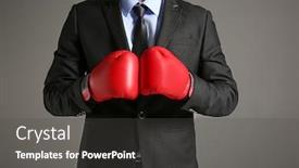  Presentation with boxing - Audience pleasing PPT theme consisting of businessman in boxing gloves on grey background backdrop and a dark gray colored foreground