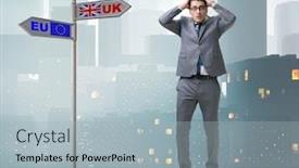  Presentation with brexit - Presentation theme consisting of businessman-in-brexit-concept-uk background and a light blue colored foreground