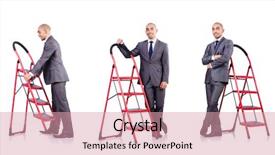  Presentation with businessman climbing the career ladder - Cool new presentation theme with businessman in career ladder concept backdrop and a coral colored foreground