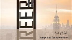  Presentation with career - PPT theme with businessman-in-career-ladder-concept background and a coral colored foreground