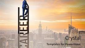  Presentation with career - Colorful PPT theme enhanced with businessman in career ladder concept backdrop and a  colored foreground