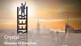  Presentation with career - Beautiful PPT theme featuring businessman in career ladder concept backdrop and a  colored foreground