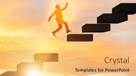  Presentation with promotion - Colorful slide set enhanced with businessman-in-career-promotion-concept backdrop and a yellow colored foreground