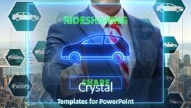  Presentation with carpooling - Presentation enhanced with businessman in carpooling and carsharing background and a ocean colored foreground