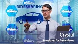  Presentation with carpooling - Amazing presentation theme having businessman in carpooling and carsharing backdrop and a ocean colored foreground
