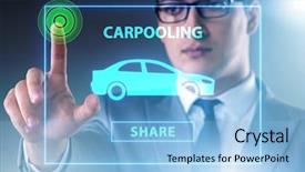  Presentation with carpooling - Beautiful presentation design featuring businessman in carpooling and carsharing backdrop and a light blue colored foreground