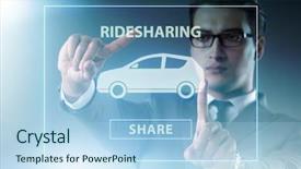  Presentation with carpooling - Slide set consisting of businessman in carpooling and carsharing background and a light blue colored foreground