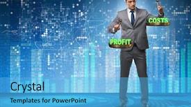  Presentation with cost benefit - Slide deck consisting of businessman in cost benefit balance background and a light blue colored foreground