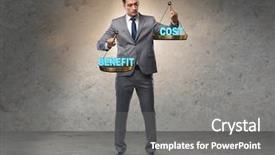  Presentation with benefit - Presentation design featuring businessman in cost benefit balance background and a gray colored foreground