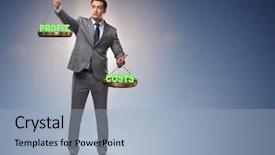  Presentation with cost benefit - Presentation theme consisting of businessman in cost benefit balance background and a light blue colored foreground
