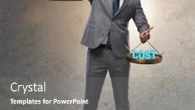  Presentation with benefit - PPT layouts enhanced with businessman in cost benefit balance concept background and a gray colored foreground