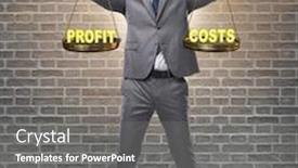  Presentation with cost benefit - Colorful presentation design enhanced with businessman in cost benefit balance concept backdrop and a gray colored foreground