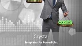  Presentation with cost benefit - Cool new slide deck with businessman in cost benefit balance concept backdrop and a gray colored foreground