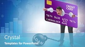  Presentation with credit card - Colorful slide set enhanced with businessman-in-credit-card-burden backdrop and a light blue colored foreground