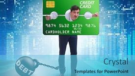  Presentation with credit card - Beautiful theme featuring businessman-in-credit-card-burden backdrop and a light blue colored foreground