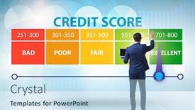  Presentation with credit score - PPT layouts consisting of businessman-in-credit-score-concept background and a sky blue colored foreground