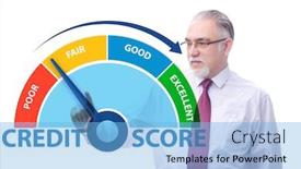  Presentation with credit score - Audience pleasing PPT theme consisting of businessman-in-credit-score-concept backdrop and a light blue colored foreground