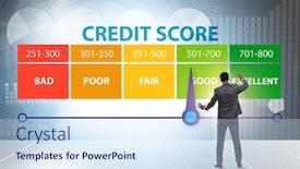  Presentation with credit score - PPT theme enhanced with businessman-in-credit-score-concept background and a sky blue colored foreground