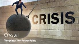  Presentation with crisis management - Slide set with wrecking ball - businessman in crisis management concept background and a gray colored foreground