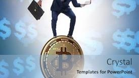  Presentation with blockchain - Slide set featuring businessman in cryptocurrency blockchain concept background and a light blue colored foreground