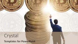  Presentation with cryptocurrency - PPT theme having businessman in cryptocurrency blockchain concept background and a coral colored foreground