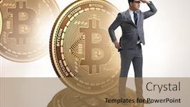  Presentation with blockchain - PPT layouts enhanced with businessman-in-cryptocurrency-blockchain-concept background and a coral colored foreground