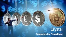  Presentation with cryptocurrency - Amazing presentation theme having businessman in cryptocurrency concept aiming backdrop and a teal colored foreground