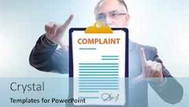  Presentation with concept - Slide deck consisting of businessman-in-customer-complaint-concept background and a light blue colored foreground