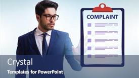  Presentation with concept - Theme featuring businessman-in-customer-complaint-concept background and a navy blue colored foreground