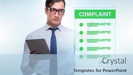  Presentation with concept - PPT theme consisting of businessman-in-customer-complaint-concept background and a  colored foreground