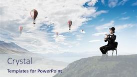  Presentation with cylinder - Colorful slide deck enhanced with businessman-in-cylinder-drinking-coffee backdrop and a sky blue colored foreground