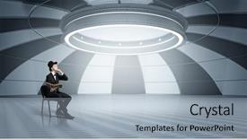  Presentation with cylinder - Beautiful PPT theme featuring businessman in cylinder reading book backdrop and a light blue colored foreground