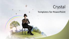  Presentation with cylinder - Beautiful presentation theme featuring businessman in cylinder reading book backdrop and a sky blue colored foreground