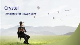  Presentation with cylinder - Amazing PPT theme having businessman in cylinder reading book backdrop and a sky blue colored foreground