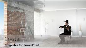  Presentation with cylinder - Presentation having businessman in cylinder reading book background and a light gray colored foreground